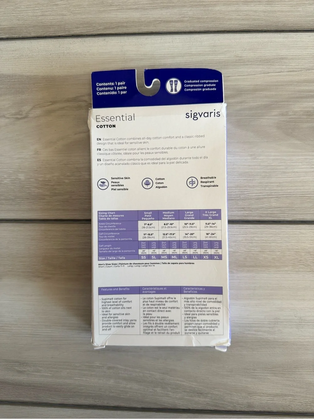 Sigvaris Essential Cotton Calf Compression Socks Black Sz Large Short NWT IN PKG